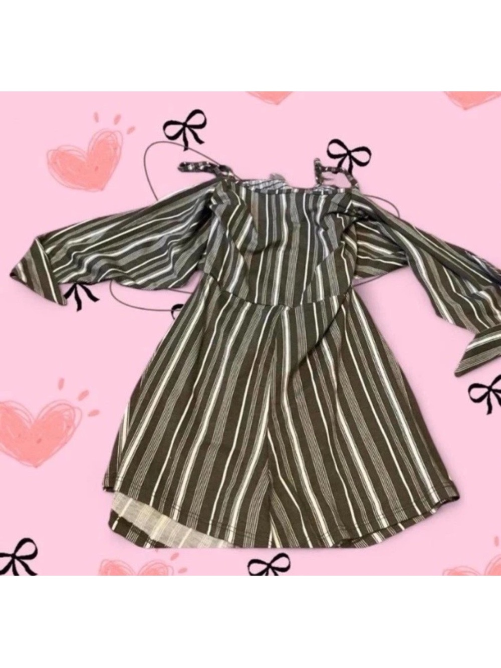Striped Olive Green Off-Shoulder Casual Top